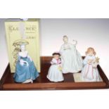 Two Coalport ladies, The Ball and Regina (with box), and two Royal Doulton figures,