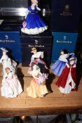 Six Royal Doulton ladies with boxes, Tender Moment, Adele, Lesley, Amy, Elaine and Mary 1992,