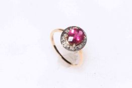 9k gold rubellite and diamond ring, size P/Q, with certificate.