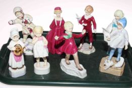 Collection of eight Royal Worcester children figures including Fantails, Only Me and The Parakeet.