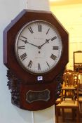 Victorian mahogany drop dial fusee wall clock.