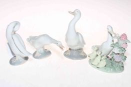 Lladro collection of four duck figures, How do you do, Little Duck x 2 with boxes,