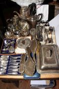 Collection of silver and plate including silver dressing table pieces, teaspoons and napkin rings,