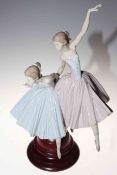 Lladro two ballerinas, on fixed plinth, 50cm high.