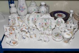 Collection of Aynsley china including animal figurines, jars, vases.