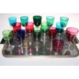 Collection of mostly Victorian ruby, blue and green glass goblets (16 pieces).