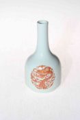 Chinese bottle vase with three iron red dragon panels, blue mark to base, 15cm.