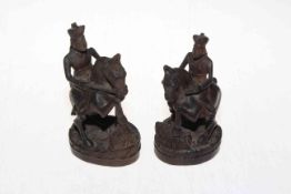 Two carved wood figures of Eastern men on horseback, 12cm high.