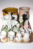 Pair Victorian Staffordshire milking cow groups, two Royal Doulton and one Worcester figures, etc.