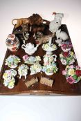 Tray lot with posies, Beswick animals, Goss cottages, Spode jar, etc.