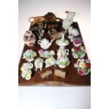 Tray lot with posies, Beswick animals, Goss cottages, Spode jar, etc.