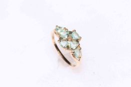 Tomas Rae 9k gold paraiba tourmaline and green diamond ring, size P/Q, with certificate.