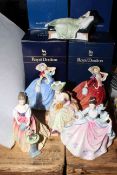 Six Royal Doulton ladies with boxes, Alexandra, Rebecca, Autumn Breezes (Michael Doulton), Kathleen,