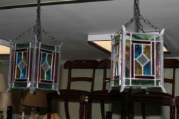 Pair of stained glass Arts & Crafts style lanterns.