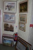 Collection of eighteen various pictures and prints including landscape watercolours,