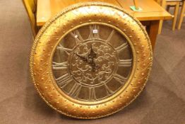 Large circular gilt Quartz wall clock, 93cm diameter.