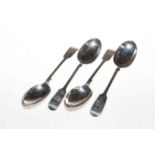 Set of four Edwardian silver fiddle pattern tablespoons, London 1905.