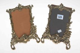 Pair cast brass easel photograph frames, 22cm.
