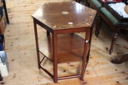 Art Nouveau inlaid hexagonal occasional table with undershelf, impressed no.