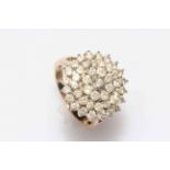 Diamond multi-stone cluster 9 carat gold ring, size P.