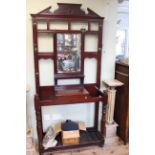 Late Victorian mahogany mirror backed hallstand, 220cm high by 99cm wide by 34cm deep.