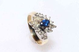 18 carat gold, sapphire and diamond cluster ring,