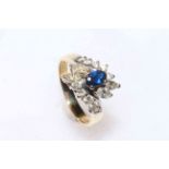 18 carat gold, sapphire and diamond cluster ring,