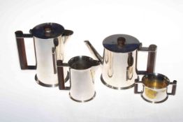 Unusual silver plated 'shell case' four piece tea service, in Art Deco taste with hexagonal handles.