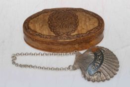 Early 19th Century carved treen oval box with name Anne Holm and swags and foliate borders, 9.