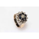 9 carat gold, sapphire and diamond nineteen stone cluster ring, size L.