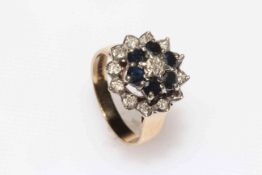 9 carat gold, sapphire and diamond nineteen stone cluster ring, size L.