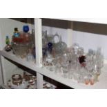 Collection of glass including Murano Clowns, cobalt blue, decanters, vases, etc.