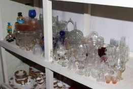 Collection of glass including Murano Clowns, cobalt blue, decanters, vases, etc.