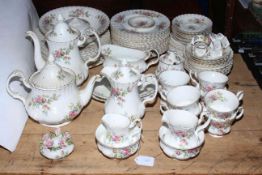 Royal Albert Moss Rose part tea and dinner service including teapots, gravy boat, napkin rings,