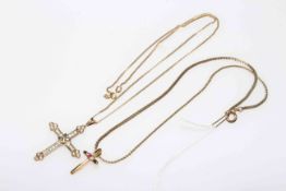 9 carat gold and diamond set cross/pendant with chain,