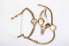 Three ladies 9 carat gold bracelet watches, Rotary, Garrard and Accurist.