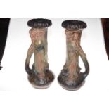 Pair of Art Nouveau vases signed C.L. Jacobs, dated 1921, 47cm high.