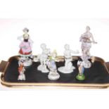 Pair of Nymphenburg Blanc de Chine figures, four Continental figures and Naples figure.