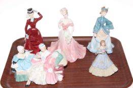 Royal Doulton The Love Letter, Staffordshire Lavinia, two Coalport Fairest Lily and Beau Monde,