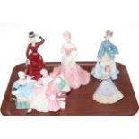 Royal Doulton The Love Letter, Staffordshire Lavinia, two Coalport Fairest Lily and Beau Monde,