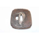 Chinese bronze with silver bird overlay Tsuba, 7cm across.