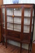 Edwardian inlaid mahogany breakfront vitrine on six square tapering legs to spade feet,