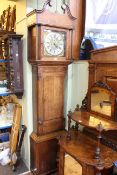 Antique oak and mahogany eight day longcase clock having square brass and silvered dial, signed J.A.
