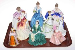 Six Royal Doulton figurines, Sara, Helen, Ashley, Thinking of You, Fiona and Lady from Williamsburg,