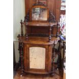 Victorian walnut and satinwood inlaid shaped front side cabinet having mirror backed shelf on