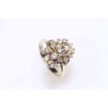 18 carat gold fifteen stone diamond foliate design ring, size P.