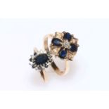 Sapphire and diamond 9 carat gold ring, size Q/R, and another small sapphire and diamond ring (2).