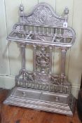 Victorian cast iron three division stick stand with impressed number and lozenge to rear,