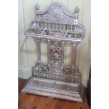 Victorian cast iron three division stick stand with impressed number and lozenge to rear,