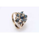 9 carat gold, sapphire and diamond cluster ring, size P.